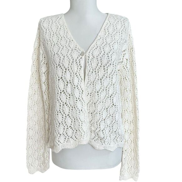 Vintage Y2K Crochet Sweater M Cream Knit Cottagecore Romantic Coquette Soft Girl - Picture 1 of 9
